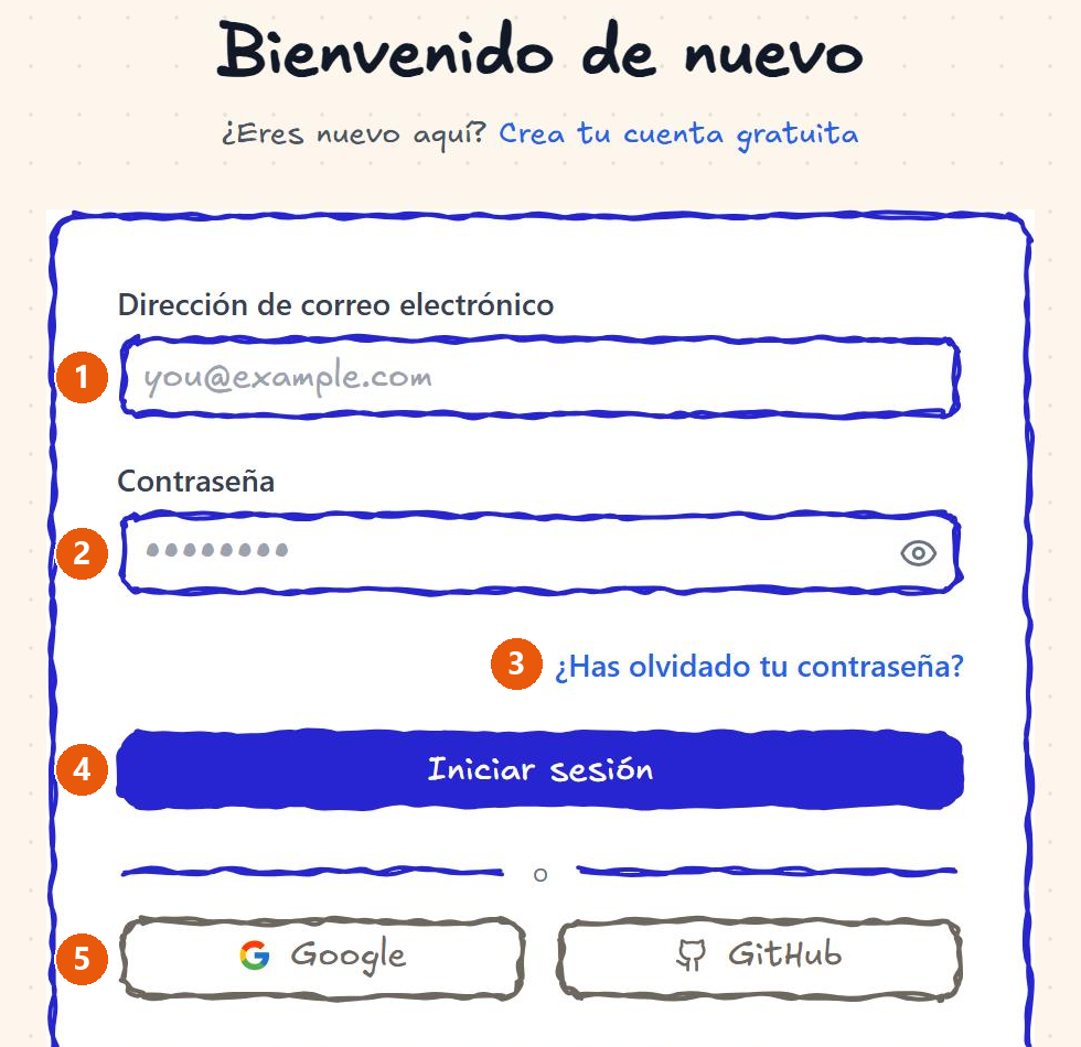Pantalla «Bienvenido de nuevo» de ExcaliClaw con los campos de correo y contraseña, el enlace para recuperar la contraseña, el botón «Iniciar sesión» y los botones de Google y GitHub.